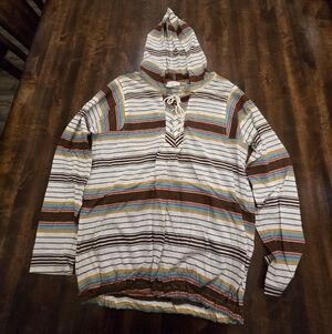 True Vintage 70-80s Lace Front Lightweight Hooded Pullover Size L